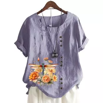 Модный женский топ с круглым вырезом и короткими рукавами, 11 вариантов цвета и стильный цветочный дизайн S белый