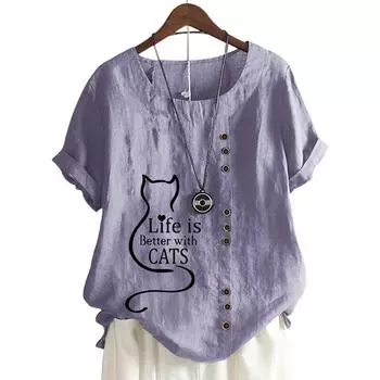 Модный женский топ с круглым вырезом и короткими рукавами, 11 вариантов цвета и шикарный принт S розовый