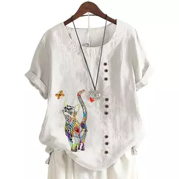 Модный женский топ с круглым вырезом и короткими рукавами с цветочным принтом в 11 цветах S синий