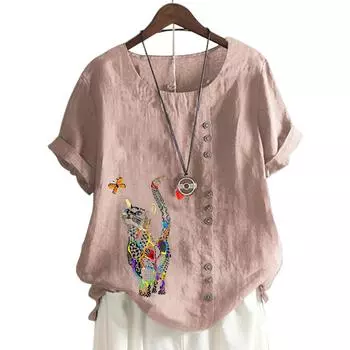 Модный женский топ с круглым вырезом и короткими рукавами с цветочным принтом в 11 цветах S синий