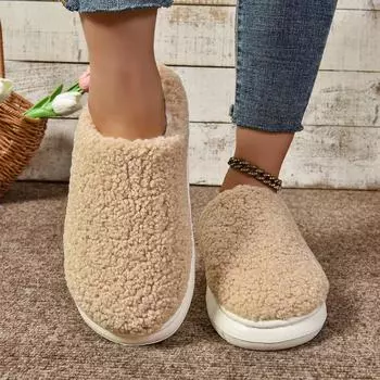 Модный женский тренд 2024 года, зимние новые меховые тапочки для дома, нескользящие мягкие подошвы, теплые домашние тапочки для женщин, мода 36-37 бежевый
