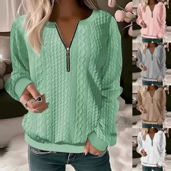 Модный женский трикотажный джемпер с круглым вырезом на молнии, зимняя повседневная рубашка, блузка-пуловер S белый