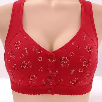 Модный женский удобный бюстгальтер с открытой пряжкой спереди и принтом, большой размер без стального кольца, дышащий бюстгальтер 85C красный