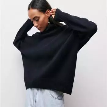 Модный женский удобный свитер с длинными рукавами, вязаный джемпер, новый однотонный пуловер с круглым вырезом