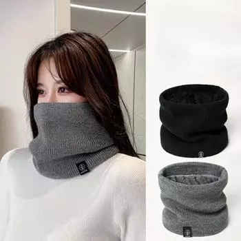 Модный женский вязаный шарф кашемировый зимний шарф-снуд женские теплые шерстяные меховые толстые унисекс мужские шейные платки кольцо чёрный