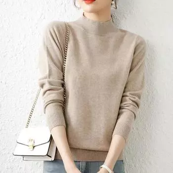 Модный женский вязаный свитер с воротником-стойкой Emi, женская внутренняя облегающая рубашка с длинным рукавом, повседневные свитера-пуловеры на осень и зиму 1855 г. One Size чёрный