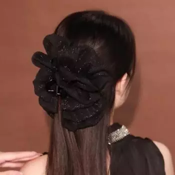 Модный женский зажим для волос в полоску, черный бант, зажим для волос в виде акулы, сетчатый зажим для волос, пузырчатый зажим для волос, головной убор для девочек 8cm