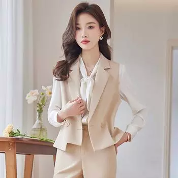 Модный женский жилет-блейзер для работы и повседневной носки на весну M чёрный