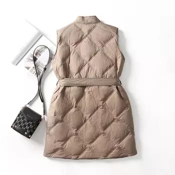 МОДНЫЙ женский жилет на пуху 2024 года, зимний длинный новый повседневный свободный жилет с V-образным вырезом, белый жилет на утином пуху, зимний жилет Одежда M хаки