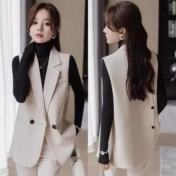 Модный женский жилет с разрезом по низу на весну M чёрный