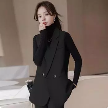 Модный женский жилет с разрезом по низу на весну M чёрный