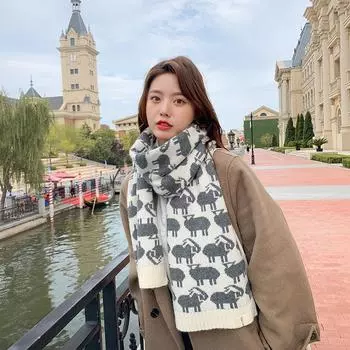 Модный женский зимний шарф с имитацией кашемира, милый милый мультяшный зимний шарф в стиле ретро, теплый вязаный повседневный студенческий женский толстый длинный шаль с запахом One Size серый