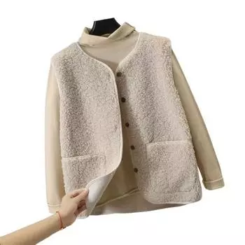 МОДНЫЙ жилет без рукавов, однотонный, с застежкой-молнией, с двумя карманами, плюшевый жилет из осенне-зимнего утолщенного флиса, женский жилет S бежевый