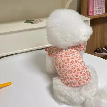 Модный жилет для собак с цветами, летние летящие рукава, одежда для щенков, тонкая хлопковая одежда для собак Тедди Йоркшир S белый