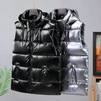 Модный жилет мужской пуховый хлопковый конский жакет тренд осень-зима плечи большой размер утолщенная теплая верхняя одежда рабочая куртка M чёрный