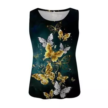 Модный жилет с 3D-принтом в виде цветка и бабочки для женщин, жилет оверсайз без рукавов с круглым вырезом, уличный жилет, женская одежда S