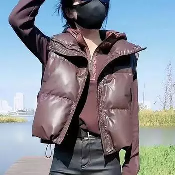 Модный жилет с воротником-стойкой в корейском стиле для женщин M чёрный