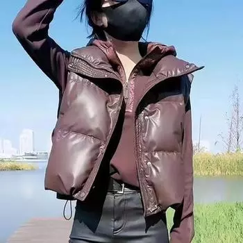 Модный жилет с воротником-стойкой в корейском стиле для женщин M кофейный