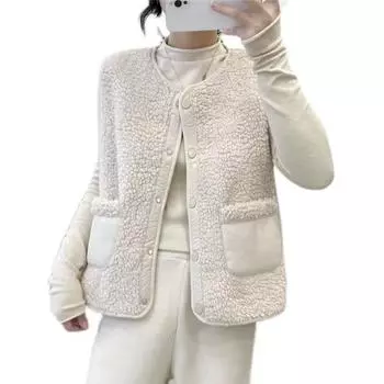 МОДНЫЙ жилет женский 2024 зима новый жилет из овечьей шерсти женский универсальный короткий жилет жилет куртка Одежда S хаки