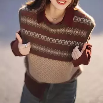 Модный жилет женский осенне-зимний вязаный жилет с цветными блоками свитер женственный темперамент S бордовый