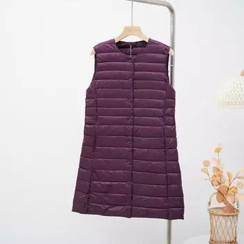 МОДНЫЙ жилет женский пуховый средней длины корейская версия с круглым вырезом без воротника модный универсальный жилет термокуртка белый утиный пух модный M чёрный