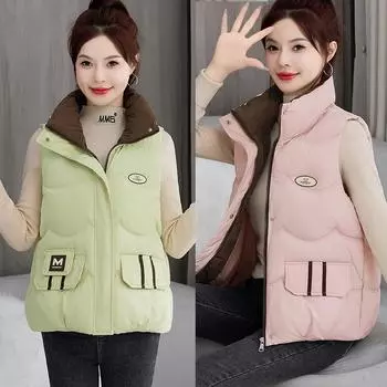 Модный жилет жилет женский осень зима новый толстый теплый жилет жилет женский верхняя одежда корейский свободный жилет куртка M хаки