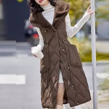 Модный зимний длинный жилет, женские пальто, искусственный мех, элегантная толстая теплая парка без рукавов, женские куртки M чёрный