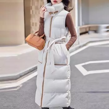 Модный зимний длинный жилет, женские пальто, элегантный воротник из искусственного меха, толстая теплая парка без рукавов, женские куртки M чёрный