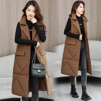 Модный зимний хлопковый жилет женский средний и длинный корейский вариант жилет весна и осень безрукавка женская одежда M чёрный