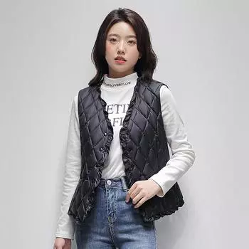 МОДНЫЙ зимний пуховый жилет женский короткий 2024 новый жилет внутренняя верхняя одежда кружевной дизайн внутренняя майка маленький жилет Одежда S