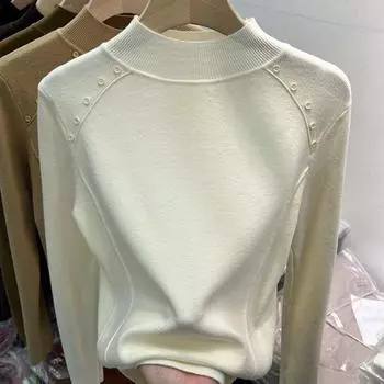 Модный зимний пуловер, базовый свитер с длинным рукавом, осенний новый трикотажный женский свитер с полувысоким воротом, облегающий женский свитер, элегантный однотонный повседневный трикотаж 25036 One Size коричневый