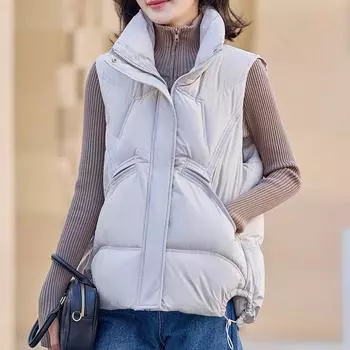 Модный зимний теплый короткий жилет, женская верхняя одежда, элегантная толстая парка без рукавов, женские куртки M чёрный