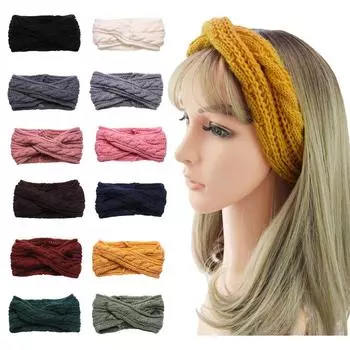 Модный зимний теплый женский шерстяной тюрбан, эластичная повязка для волос, вязаная повязка на голову, вязаная повязка на голову