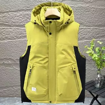 Модный зимний жилет, мужская верхняя одежда с капюшоном, большие размеры, повседневные толстые парки без рукавов, мужские куртки высокого качества L чёрный