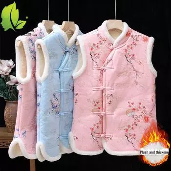 Модный зимний жилет с цветочным принтом для женщин среднего возраста — уютный, плотный кардиган на бархатной подкладке для женщин в возрасте 60+ XL (recommended for 95-115 jin)