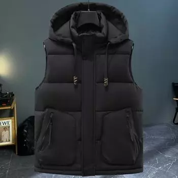 Модный зимний жилет, верхняя мужская безрукавка, парки с капюшоном, большие размеры, повседневная толстая верхняя одежда, мужские куртки L чёрный