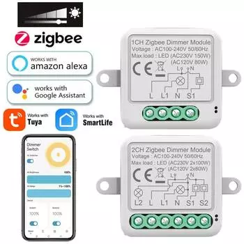 Модуль интеллектуального диммера Tuya ZigBee 3.0 поддерживает 2-позиционный переключатель с регулировкой яркости, работает с Alexa Alice Google Home Smart Life