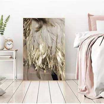 Модульная гостиная спальня дом без рамки перо золотой цвет лампа плакат холст печать стены скандинавский минималистичный стиль искусство 21cm30cm NoFrame
