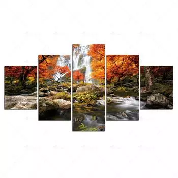 Модульная Hd печатная картина с изображением кленового листа, украшение дома, осенние картины, 5 панелей, холст, плакат, настенное искусство для гостиной, рамки 20x35cm*2 20x45cm*2 20x55cm*1