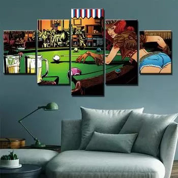 Модульная Hd принты с изображением пива, домашнее украшение для бильярда, картина на холсте, мультяшный плакат, рамки, настенное искусство для гостиной, 5 компл. 20x35cm*2 20x45cm*2 20x55cm*1