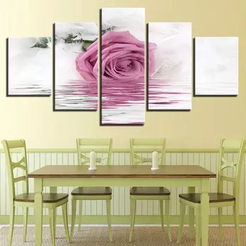 Модульная рамка, художественная печать на холсте, фотографии для гостиной, 5 панелей, розовая роза, настенная живопись, украшение для дома, плакат Cuadros 20x35cm*2 20x45cm*2 20x55cm*1