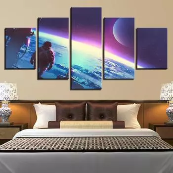 Модульные абстрактные картины на холсте, домашний декор, 5 шт., картины «Астронавты высадились на Луну», настенное искусство, HD принты, постер без рамки 20x35cm*2 20x45cm*2 20x55cm*1