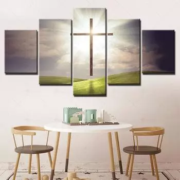 Модульные Hd принты изображение Иисуса, украшение дома, религия, картины с крестами, 5 компл., холст, плакат, настенное искусство для гостиной, рамки 20x35cm*2 20x45cm*2 20x55cm*1