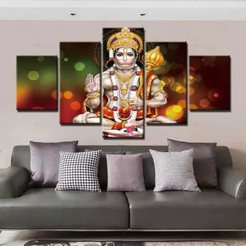 Модульные Hd принты, картины, религиозные картины, домашнее украшение Ханумана, холст, 5 компл., плакат, настенная работа для гостиной, рамки 20x35cm*2 20x45cm*2 20x55cm*1