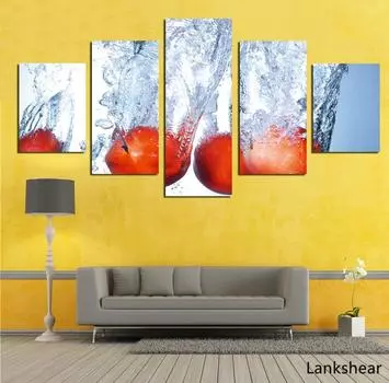 Модульные картины, настенные художественные HD-принты, 5 шт., брызги воды, красные яблоки, холст, картина, домашний прикроватный фон, декор, современный постер 20x35cm*2 20x45cm*2 20x55cm*1