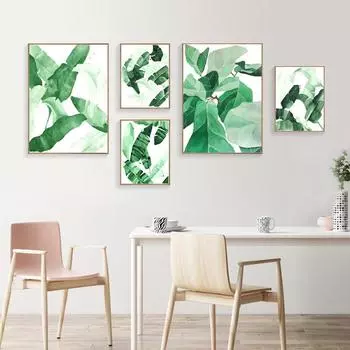 Модульные картины с зелеными листьями и растениями, настенные принты для гостиной, современные абстрактные настенные росписи, постеры и принты HD2565 21x30cm no frame