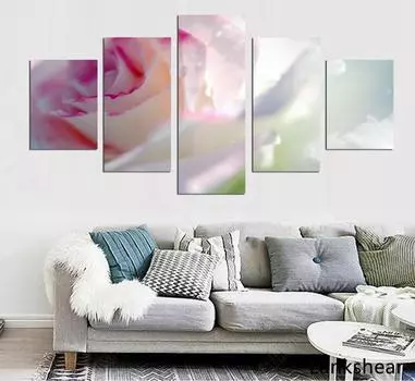 Модульные настенные художественные картины на холсте, домашний декор, 5 шт., картины с белыми розами для гостиной, HD печатные цветы, плакат, рамки 20x35cm*2 20x45cm*2 20x55cm*1