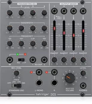 Модульный аналоговый синтезатор Behringer Eurorack-модуль Аналоговый модуль, совместимый с Eurorack-модулем SYSTEM100 Series 305 серый EQ/MIXER/OUTPUT EQ/MIXER/OUTPUT