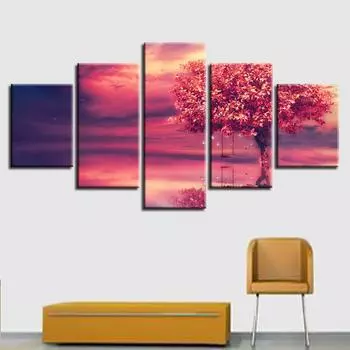 Модульный холст с HD принтами, постеры, домашний декор, настенные художественные картины, 5 шт., красное дерево и дерево, художественные пейзажи, пейзажные картины, без рамки 20x35cm*2 20x45cm*2 20x55cm*1