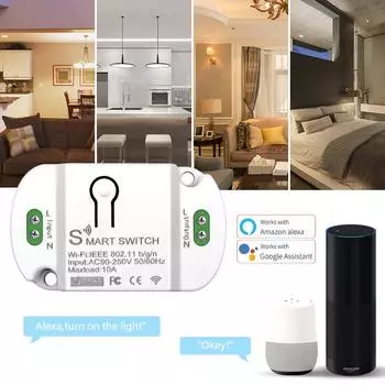 Модуль выключателя для умного дома Wifi 10a работает с Alexa Google Home Smart Switch Mini Smart Life Wireless Switches Timer Tuya ZN269396